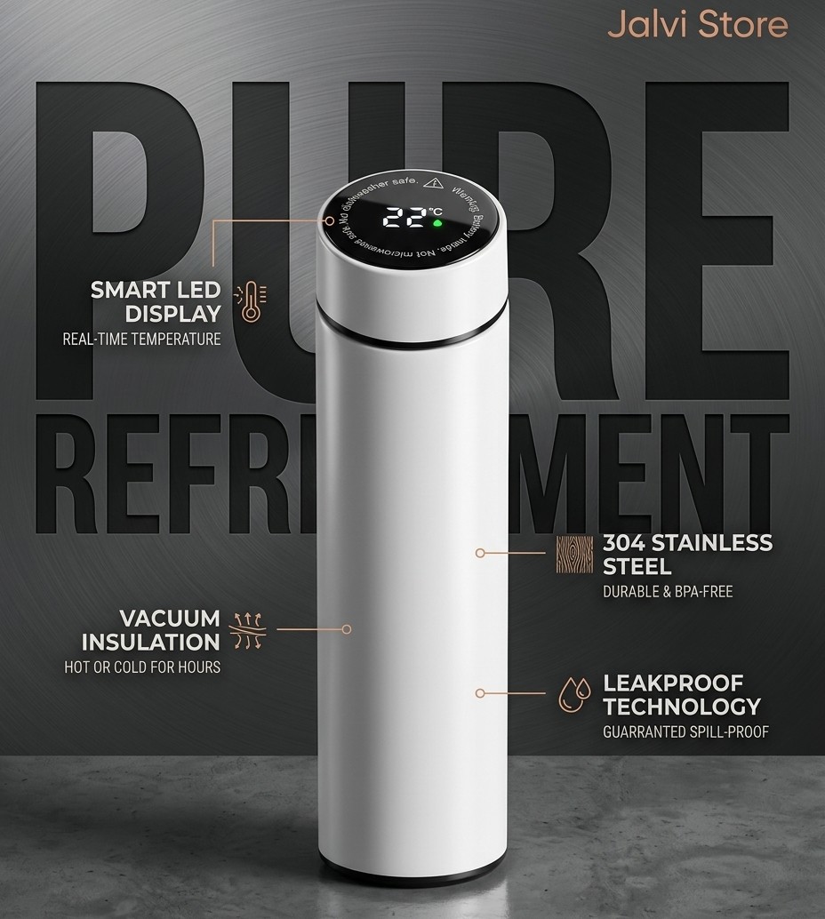 Premium Smart Temperature Display Water Bottle – White