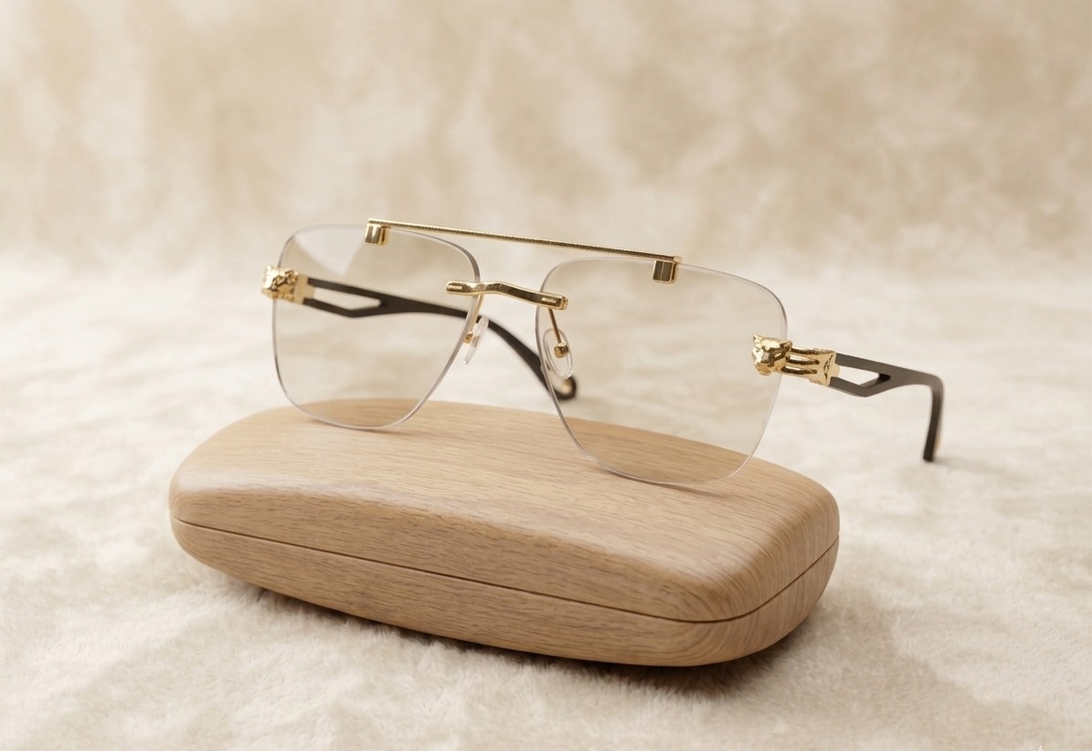 Premium Rimless Rectangular Sunglasses with Gold Details