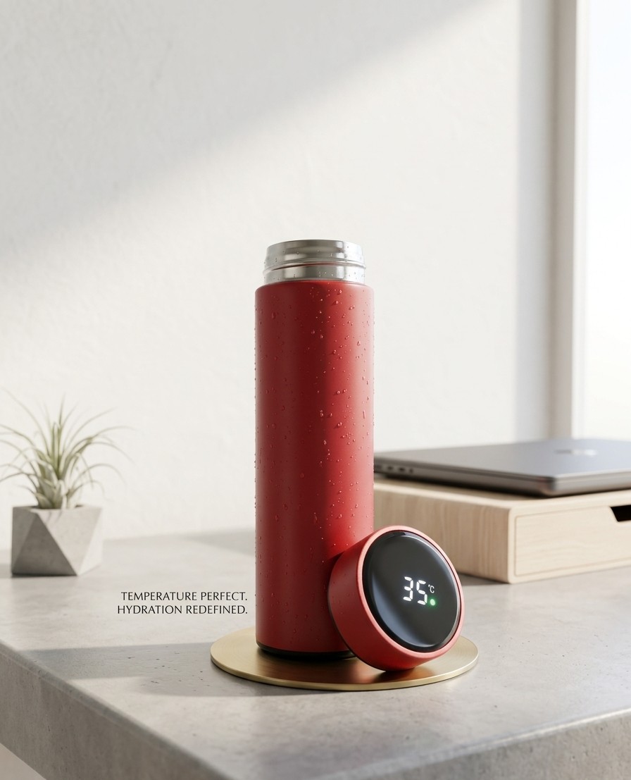 Premium Smart Temperature Display Water Bottle – Red