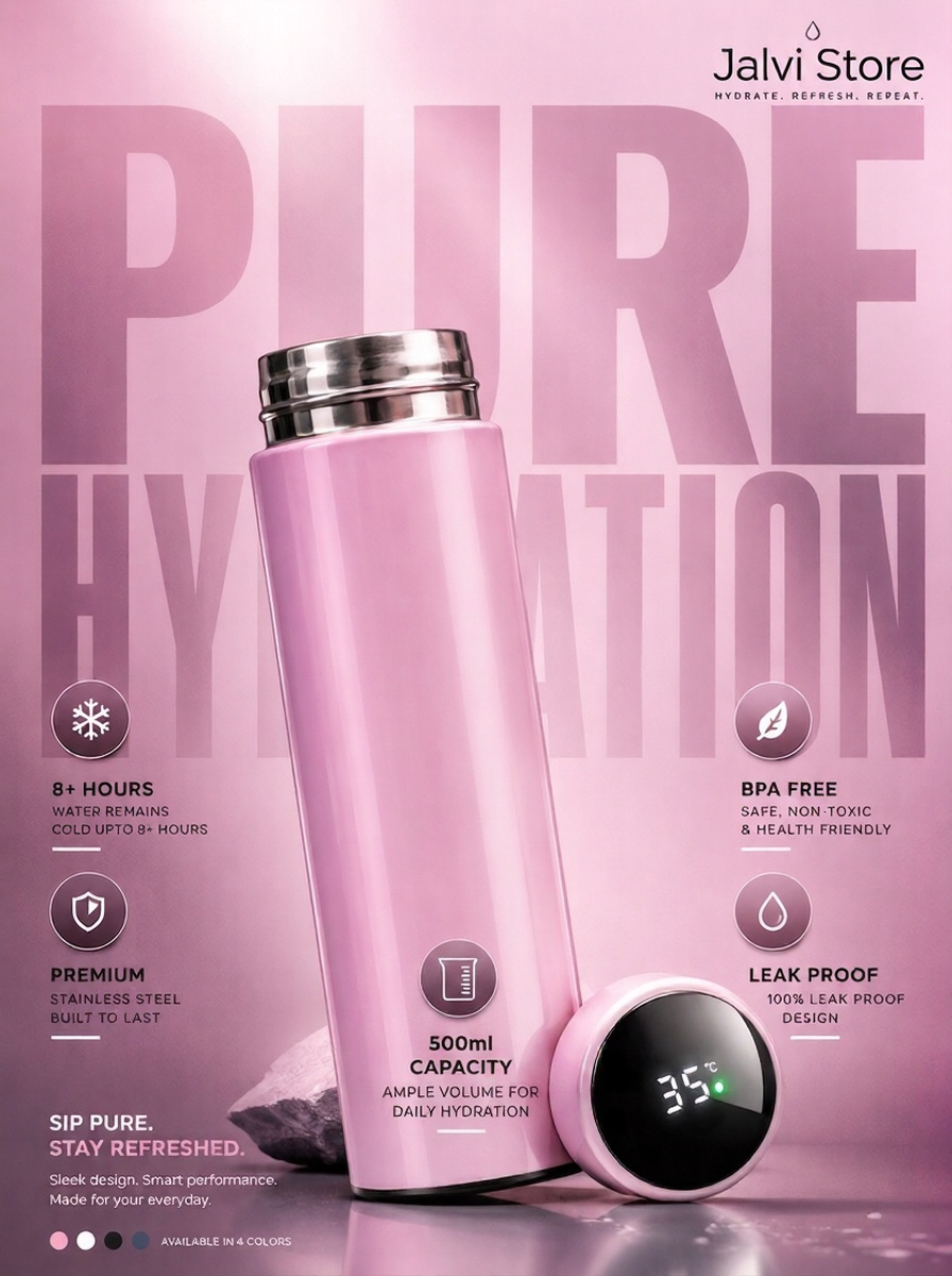 Premium Smart Temperature Display Water Bottle – Pink